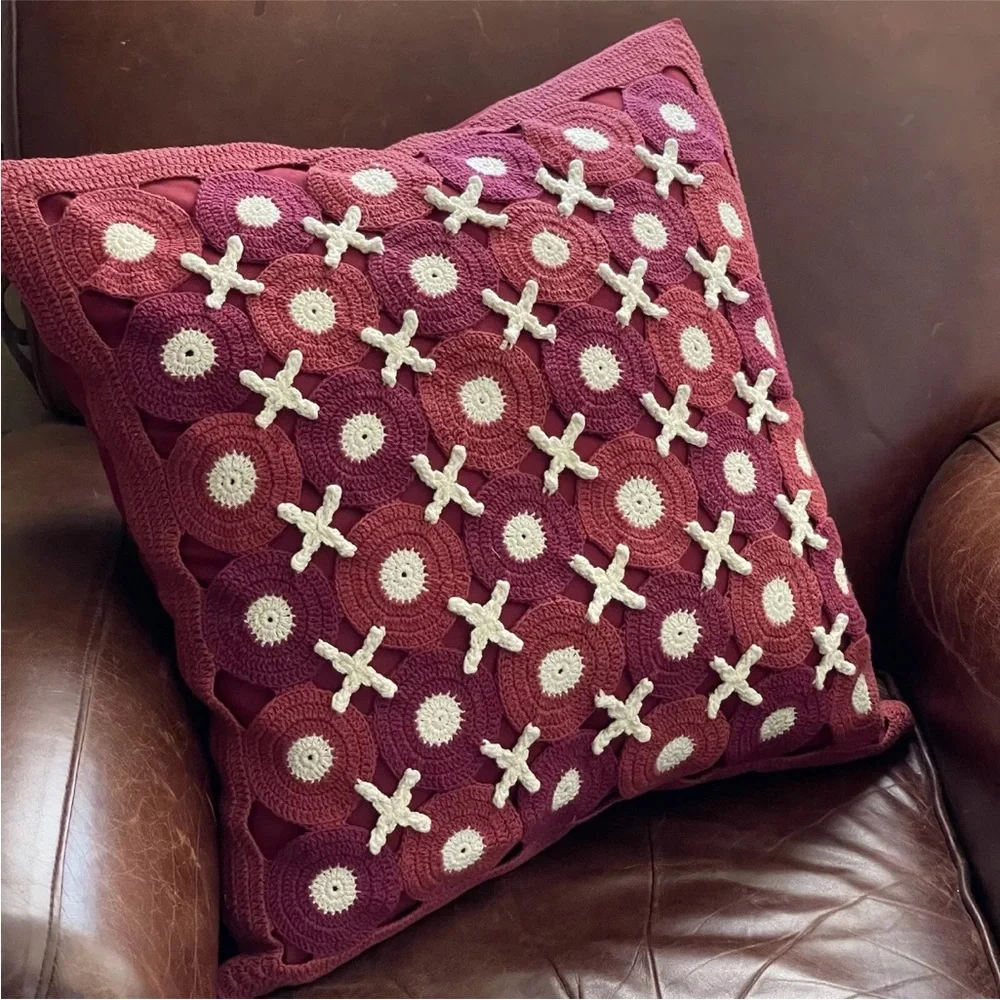 Crate & Barrel crocheted throw pillow 23”